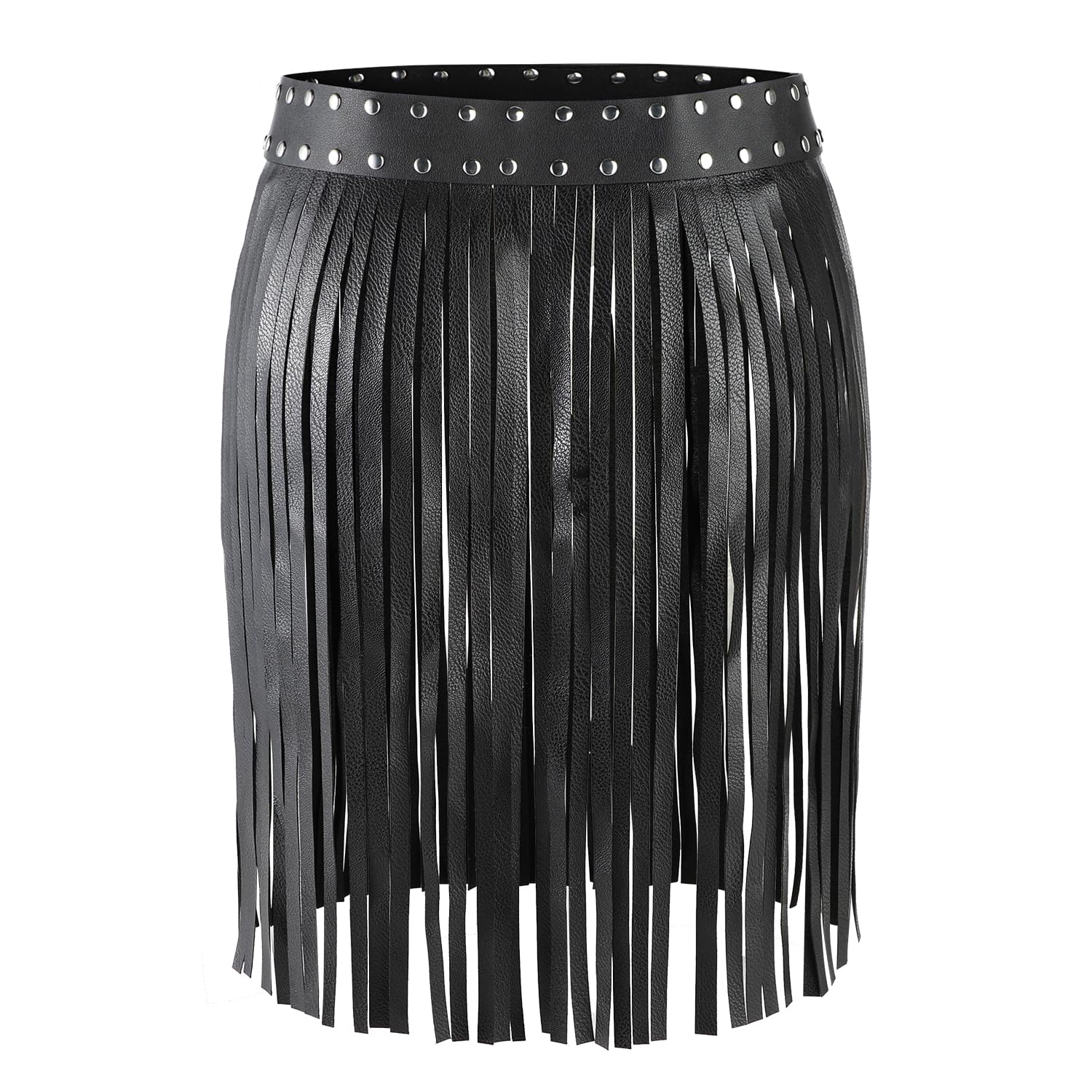 Leather Fringe Skirt with Belt for Women Cowgirl Punk Rock Tassel Skirt Rave Outfit Retro Roman Gladiator Fancy Dress Dress Medieval Gothic Costume Corset Waist Belt for Cosplay Festival Dancing Club - Image 2