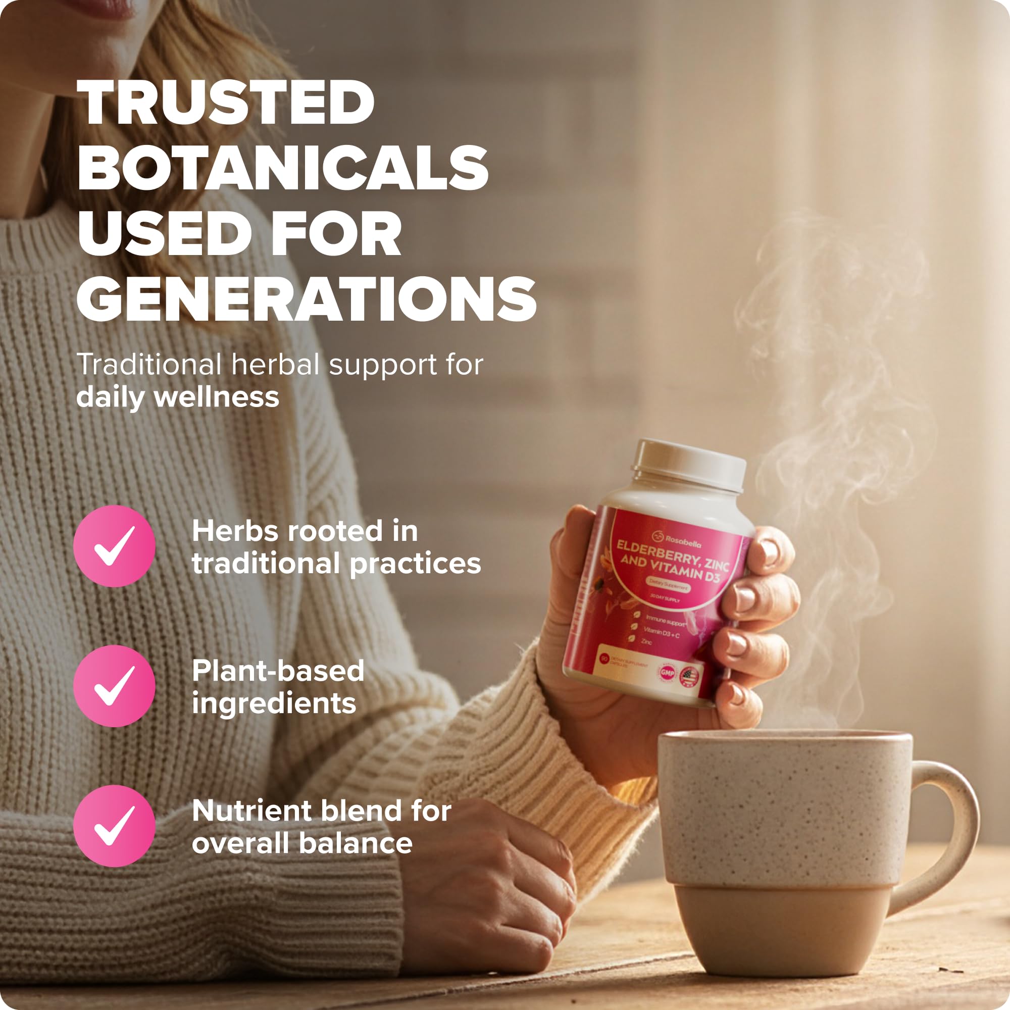 Rosabella Elderberry, Zinc & Vitamin D3 Capsules – Elderberry Supplement with Echinacea, Vitamin C & Zinc, Immune Support Supplement for Daily Wellness, Vegan Capsules – 90 Count (Pack of 1) — Amazon image 4