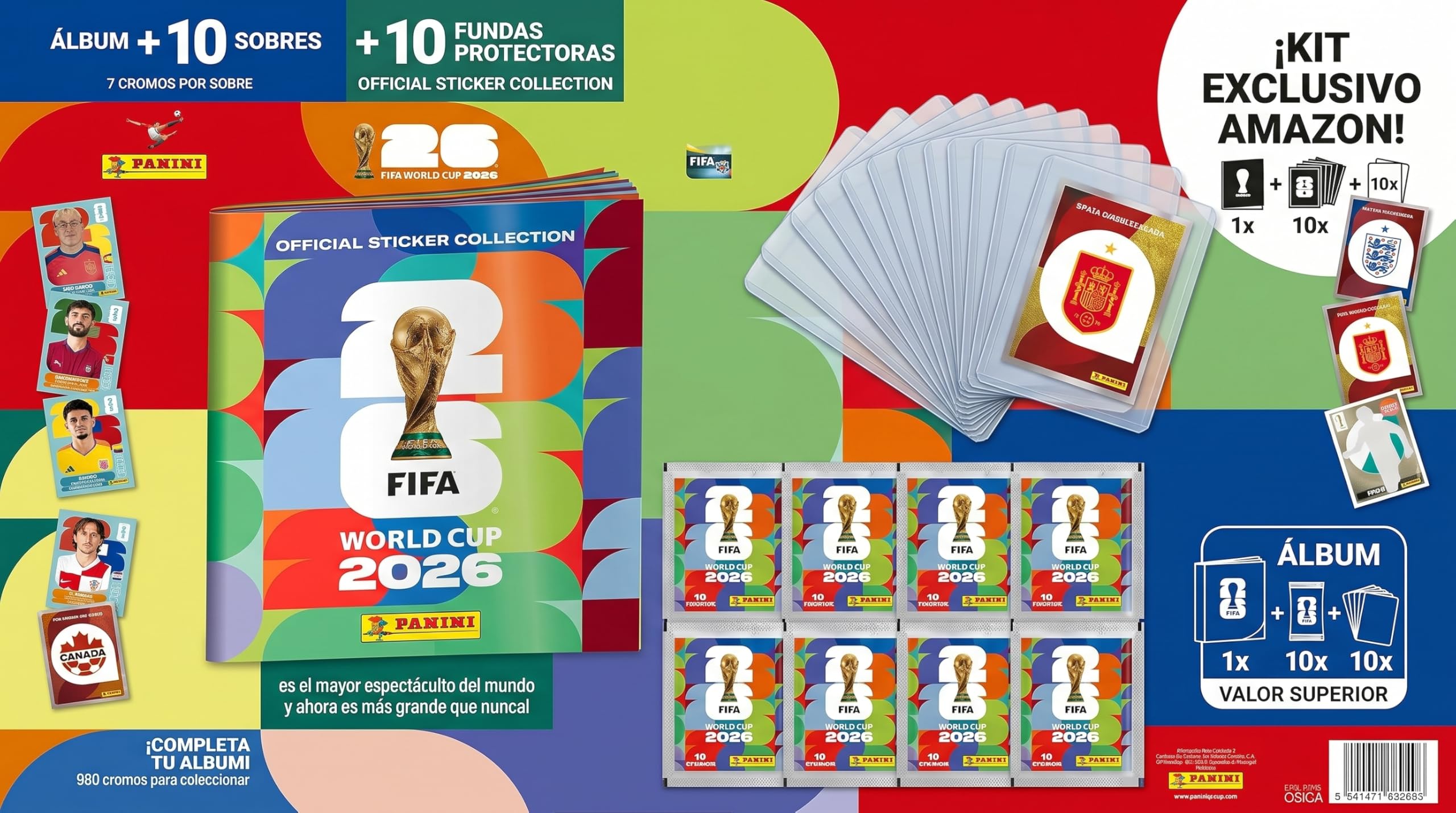 Pack de Inicio Panini Mundial 2026 - Álbum Oficial FIFA World Cup + 10 Sobres de Cromos + 10 Fundas Protectoras Premium de Regalo