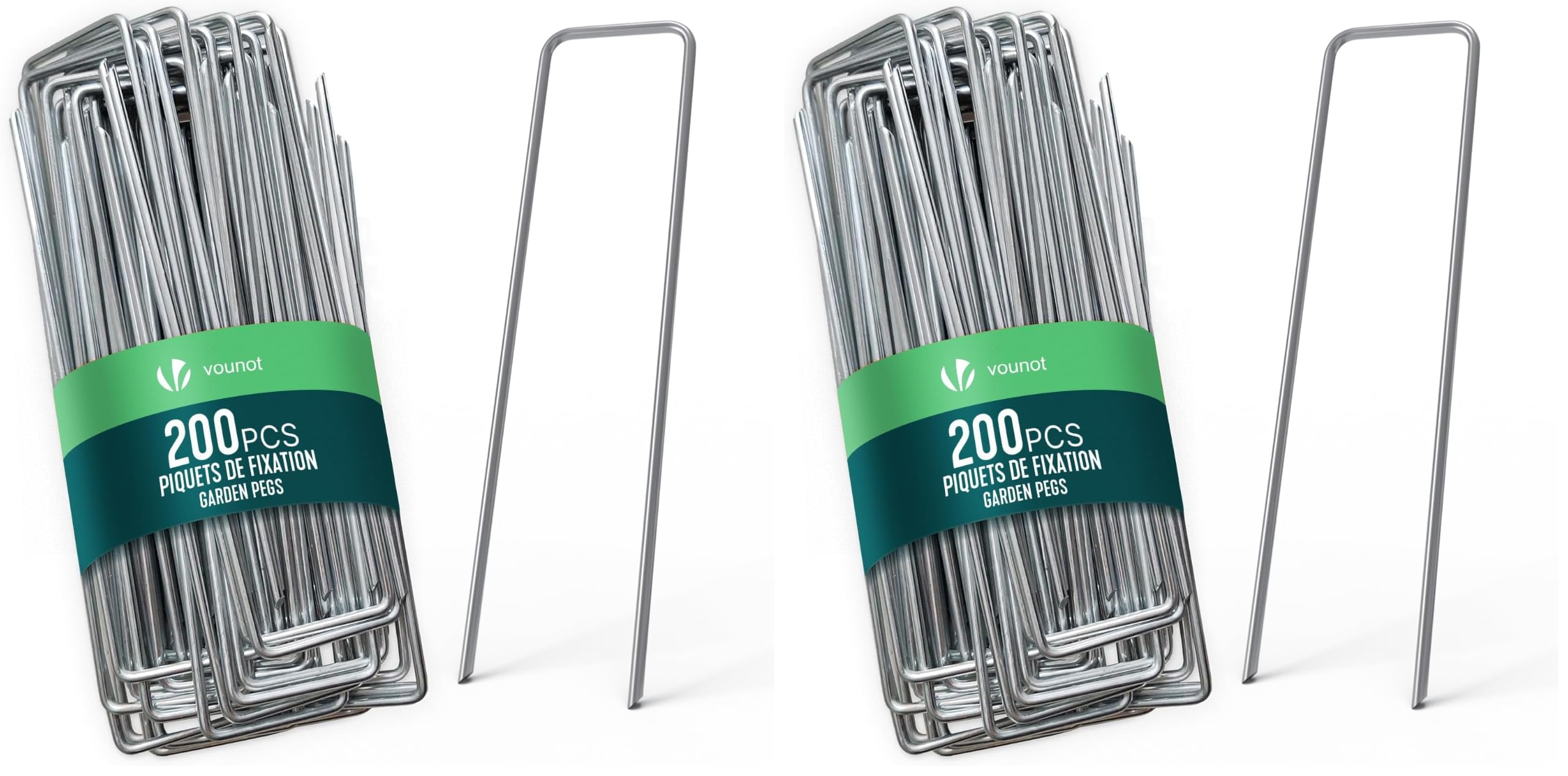 VOUNOT® Set da 200 Picchetti di Fissaggio per Telo Pacciamatura in Metallo Zincato, Picchetti da Giardino a U 150x30 mm Ø 3 mm, per Teli Anti Erbacce, Reti, Prato Artificiale e Tubo Irrigazione