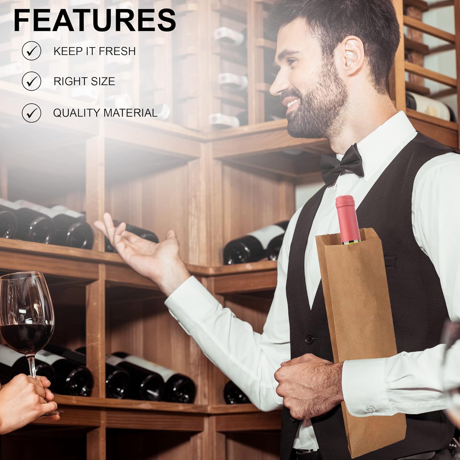 MT Products Kraft Quart Size Wine Bags 4.5" x 2.5" x 16" - Disposable Paper Bags - Pack of 50 - Image 5