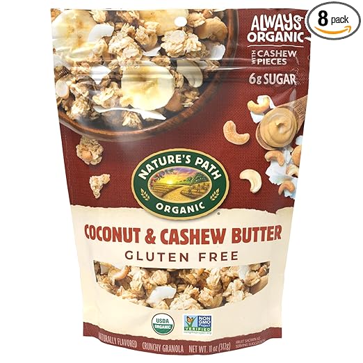 Nature's Path Organic Coconut & Cashew Butter Granola, 11 oz (Pack of 8), Gluten Free, Non-GMO