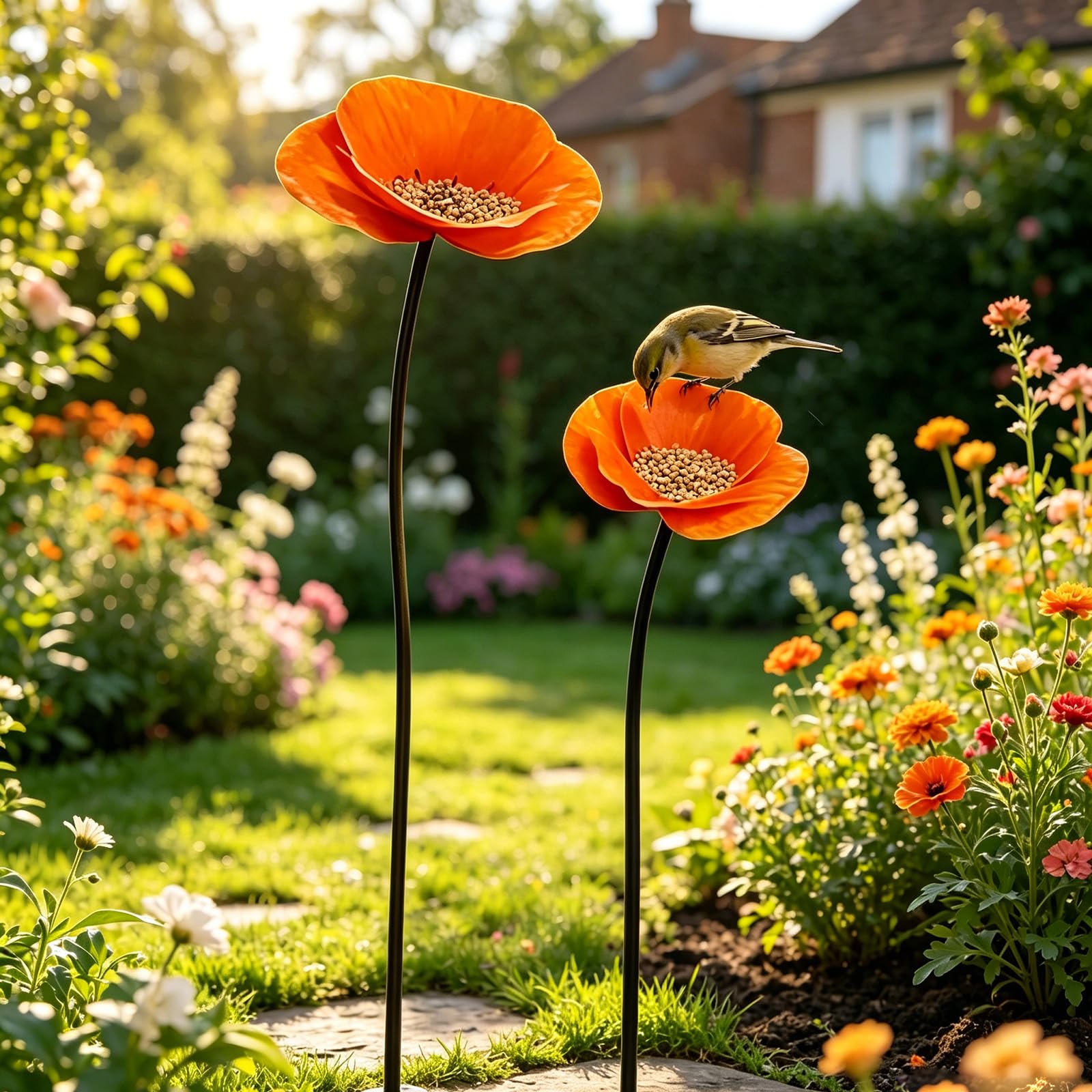 Garden Stake, Rust, Decorative Poppy Capsule, Metal Rust, Garden Decoration, Patina for Spring, Garden, Living Room, Balcony (Set of 3 Poppy Capsule B)