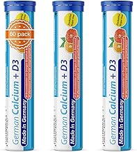 German Calcium + Vitamin D3 Effervescent Tablets Pack of 60 Orange Grapefruit Flavour - 500 mg Calcium, 2.5 μg Vitamin D3 - T&D Pharma - Made in Germany