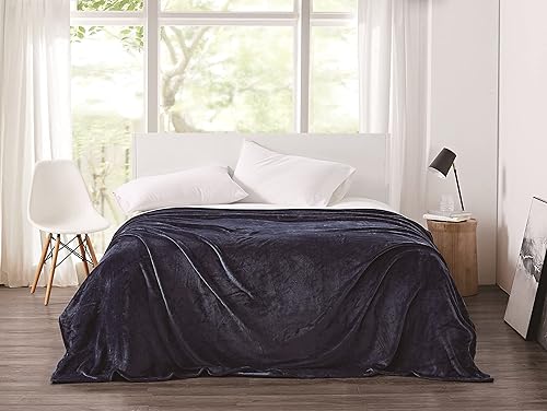 CANNON Manta de felpa sólida azul oscuro FullQueen