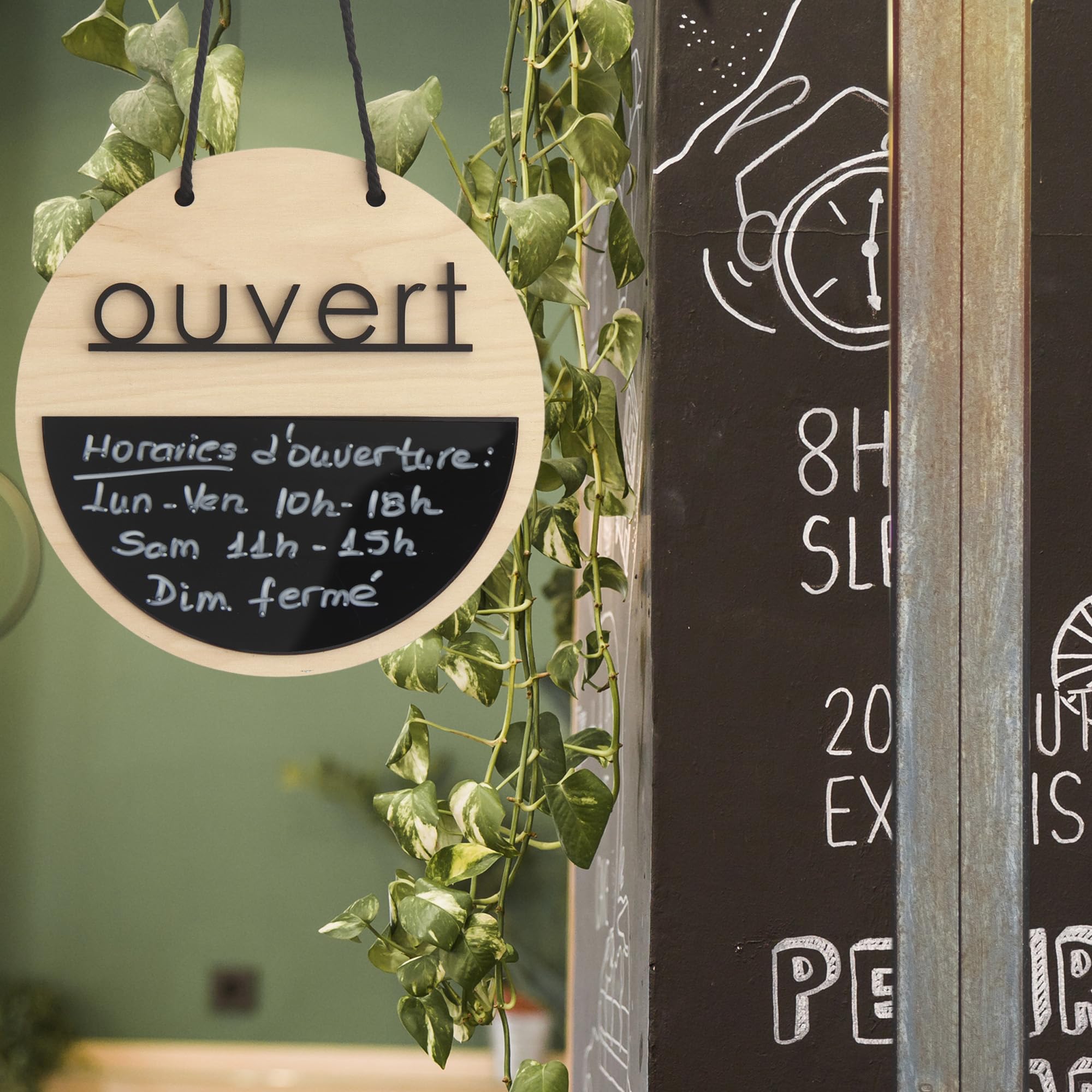 Smile BB - Panneau Ouvert Fermé Bois Naturel Pour Magasins, Entreprises, Restaurants, Panneau En Bois Ouvert Fermé Avec Ventouse