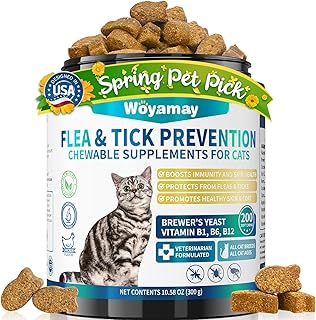 Flea Treatment for Cats, 200 Treats Flea and Tick Prevention for Cats Chewables, Natural Cat Flea and Tick Treatment Chews Daily Oral Flea Supplement, Kitten Cat Flea Treatment, Chicken Flavor