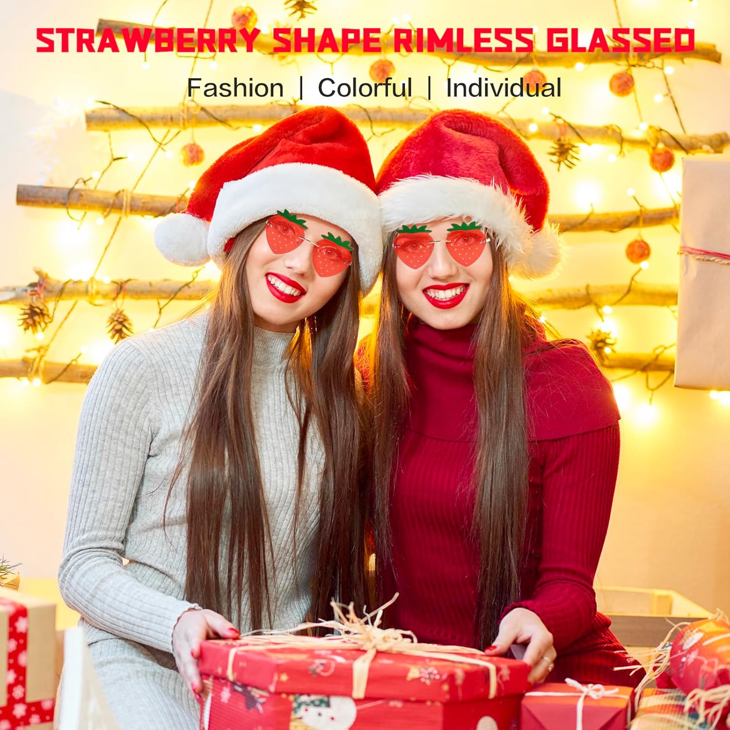 Rimless Strawberry Shape Sunglasses for Women Men Party Halloween Christmas Cosplay Glasses Prom Accessories - Image 5