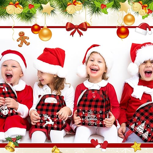 Miniatura 6 de TaoBary 24 cajas de galletas de Navidad, cajas de dulces a cuadros de Navidad con asas, cartón 3D, bolsa de regalo de Navidad con impresión vibrante