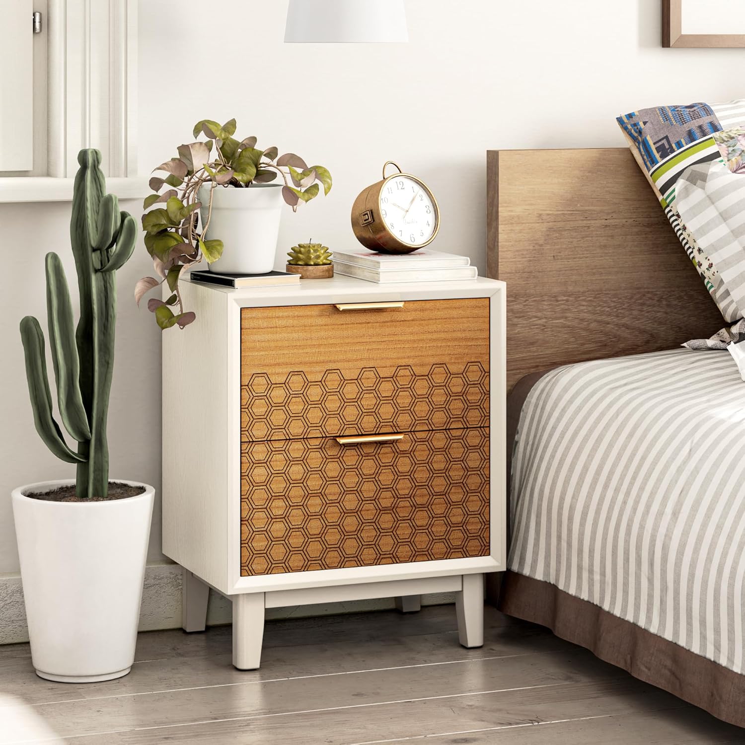 COZAYH 2Drawer Nightstands Farmhouse Storage Wood Bedside