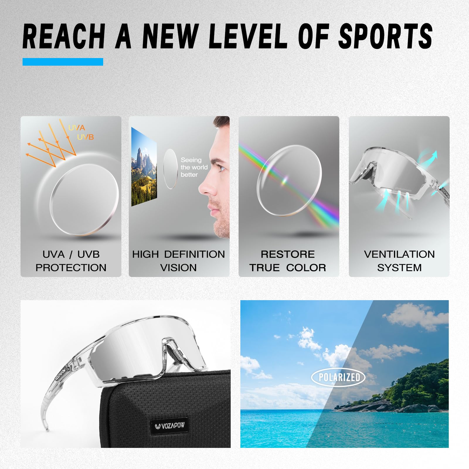 Fotochromowe okulary rowerowe dla mężczyzn i kobiet, UV400 sportowe okulary przeciwsłoneczne do MTB, jazdy konnej, biegania, wędkowania, baseballu