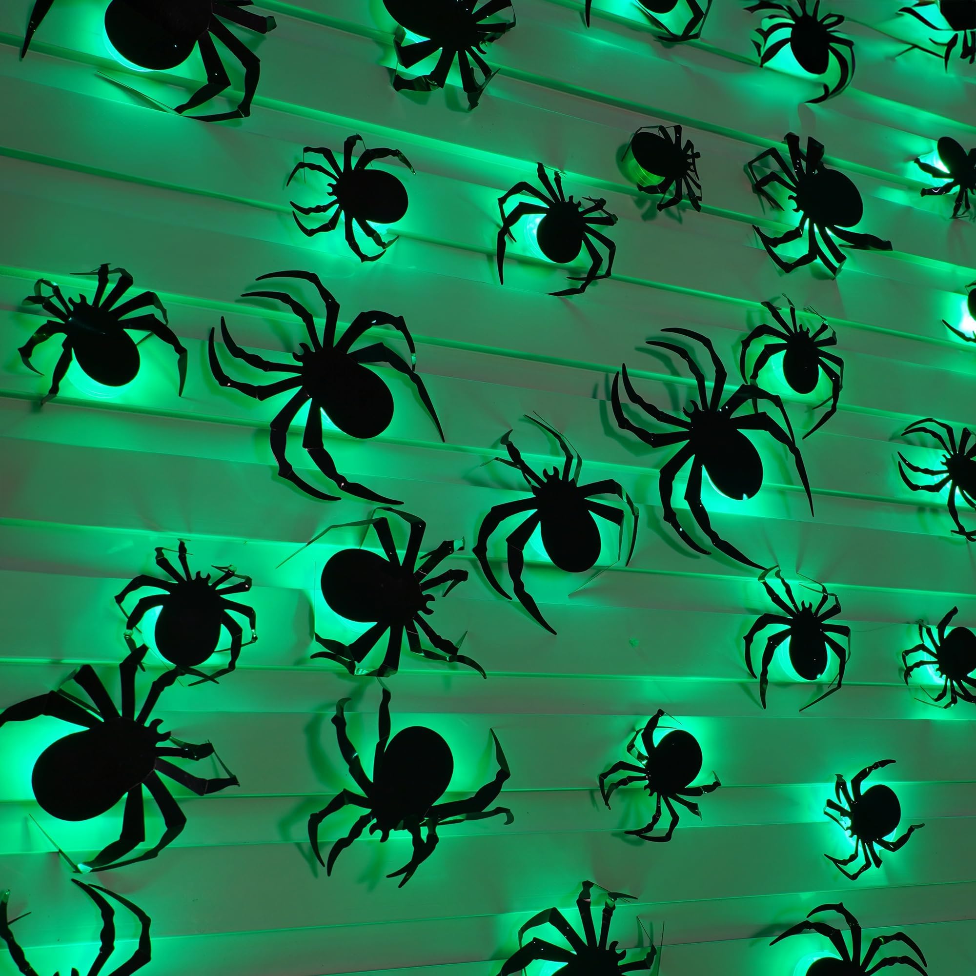 Araignées LED d'Halloween avec lot de 24 stickers amovibles pour vitres et jardin