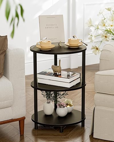 Miniatura 7 de Mesa auxiliar redonda pequeña  Mesa auxiliar ovalada de 3 niveles para espacios pequeños, mesa auxiliar de sofá de madera rústica y metal, mesita de