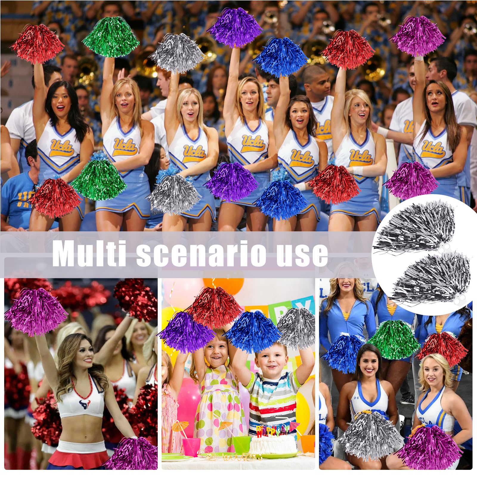 Pompones de Animadora 2 Piezas con Mango, Pompones Deportivos Cheerleading para Eventos Deportivos