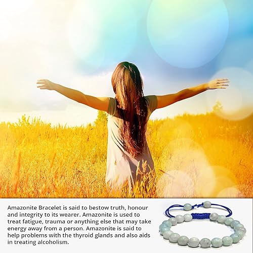 Vista 64 de Adjustable Crystal Bracelet – Gemstone Bead Bracelet with Adjustable Macrame String – Chic Gemstone Bracelet for Men and Women – 8mm Round Healing