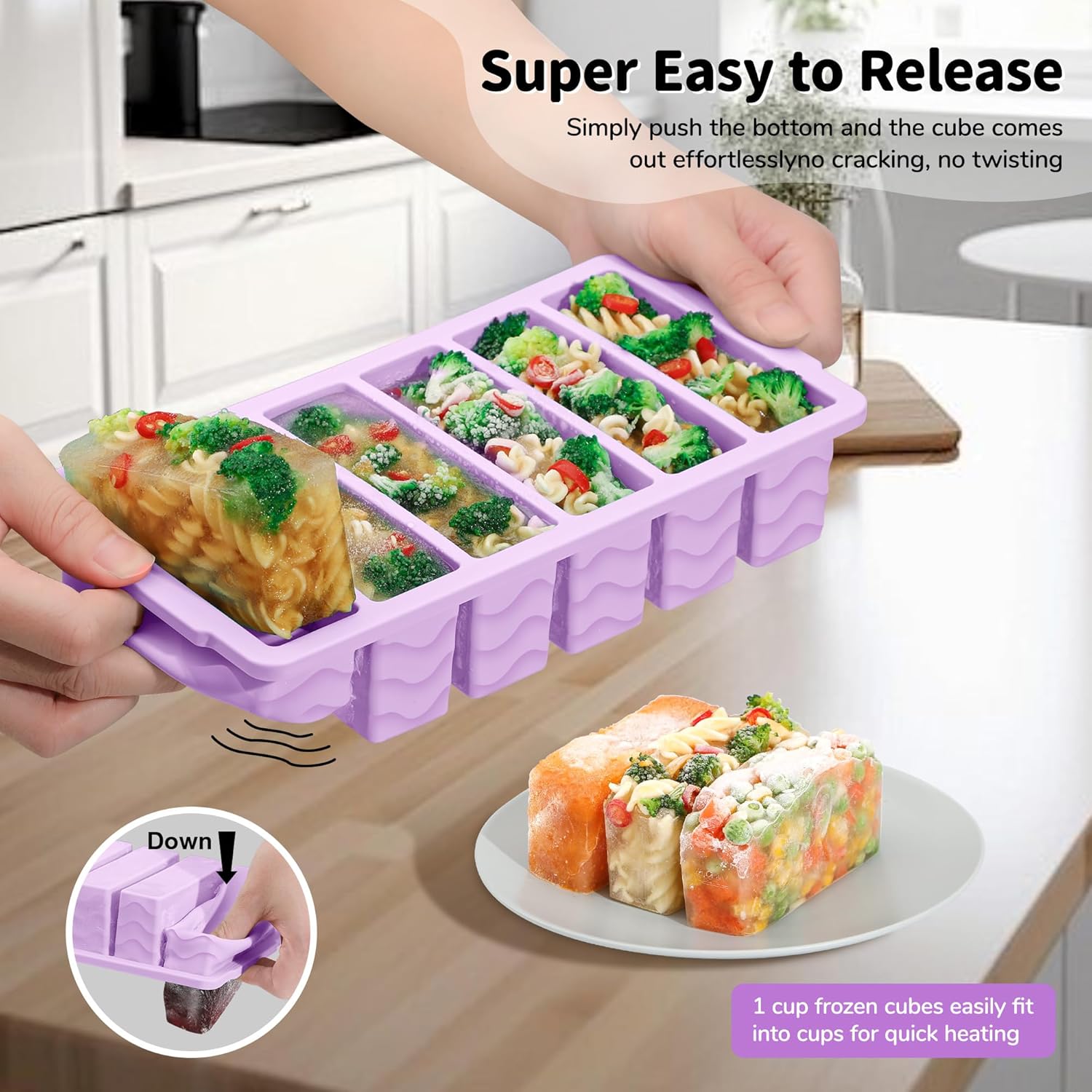 2-Pack Silicone Freezer Trays with Lid, 2 Large 2-Cup(500ml) & 6 Small 1/2-Cup(125ml) Soup Freezer Container Molds, Ice Cube Tray For Meal Prep & Freezing Soup, Stews, Sauces, Oven & Dishwasher-Safe - Image 4