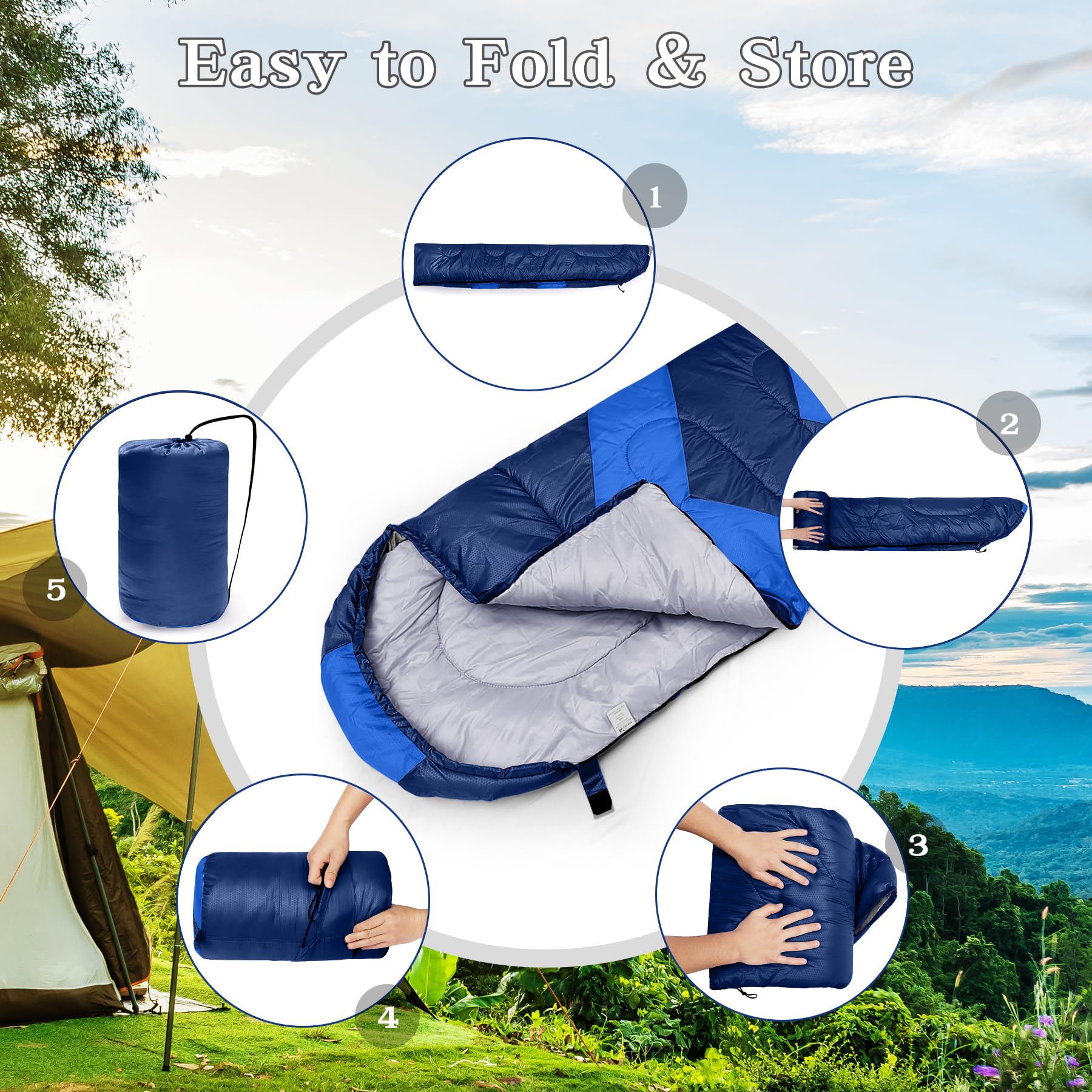 Zusentee Sacco a Pelo Estivo Invernale per Adulti e Bambini, Sacci a Pelo 4 Stagioni in Resistenti Impermeabile Ultraleggero e Compatto, Portatile Busta Rettangolare per Campeggio