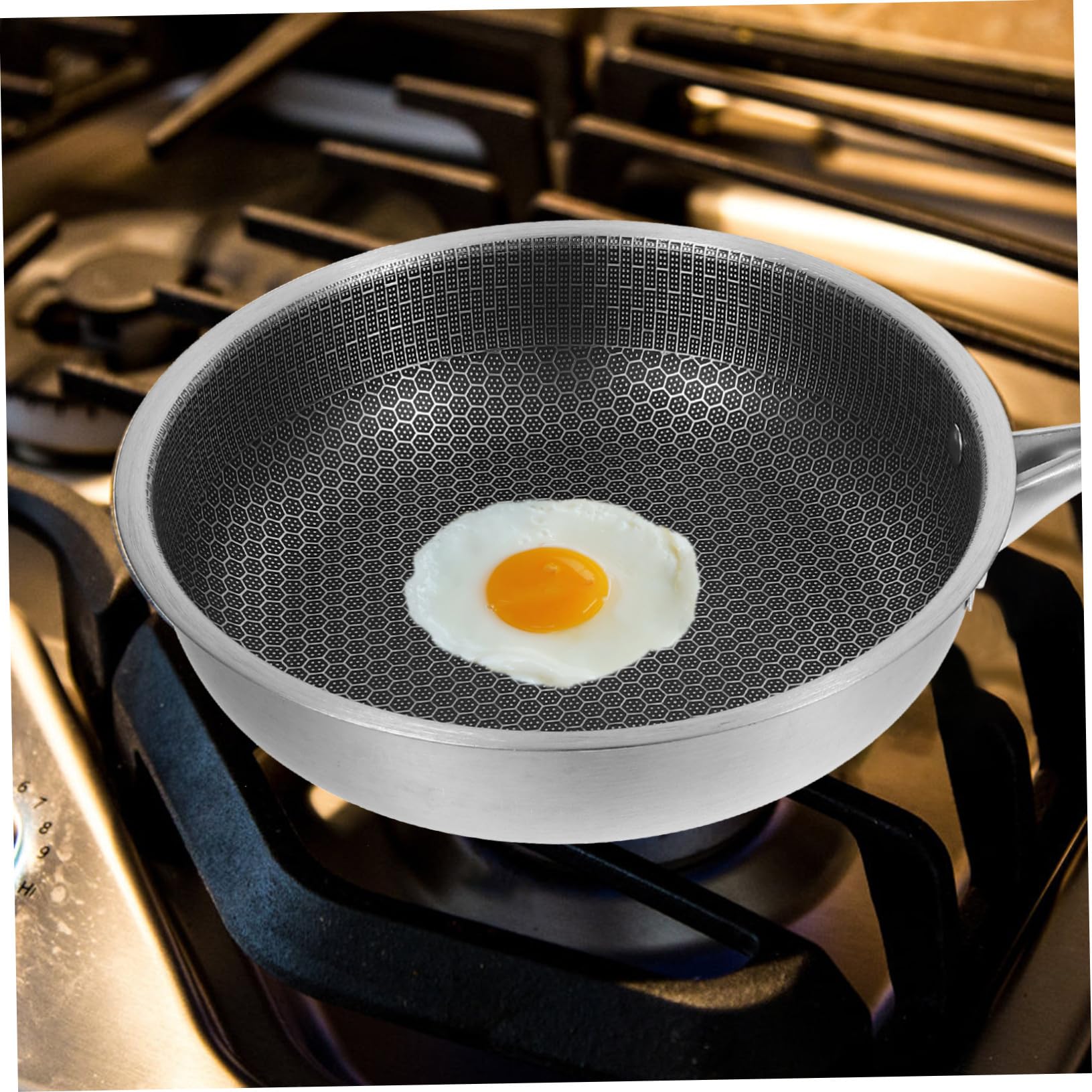 ULTECHNOVO Padella in Acciaio Inox 24 Cm Fondo Piatto e Rivestimento Antiaderente per Cucinare Uova, Bistecche e Pancake, Manico Ergonomico per Uso Domestico e Cucina Quotidiana