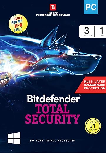BitDefender Total Security Latest Version (Windows) – 3 User, 1 Year (Activation Key Card)