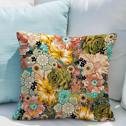 Miniatura 6 de Juego de 2 fundas de almohada florales bohemias de 20 x 20 pulgadas, fundas de cojín bohemias con estampado de flores vintage de terciopelo de doble