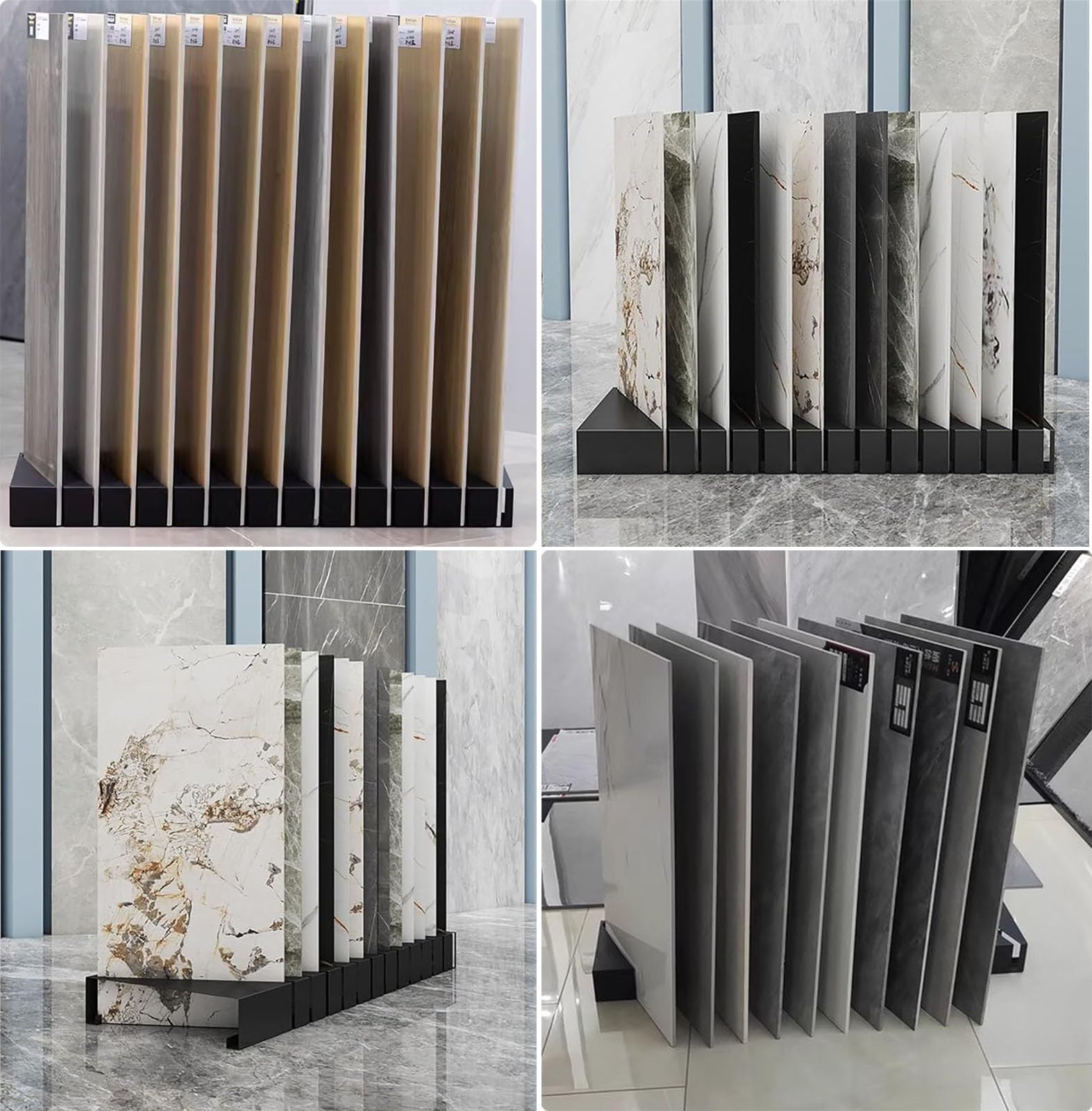 Oracra Black/Silver Floor Porcelain Display Stand Rack, 1m Oblique Insertion Quartz Stone Sample Storage Shelf, Portable Ceramic Tile Holder for Vendors(Black,100x30 cm)