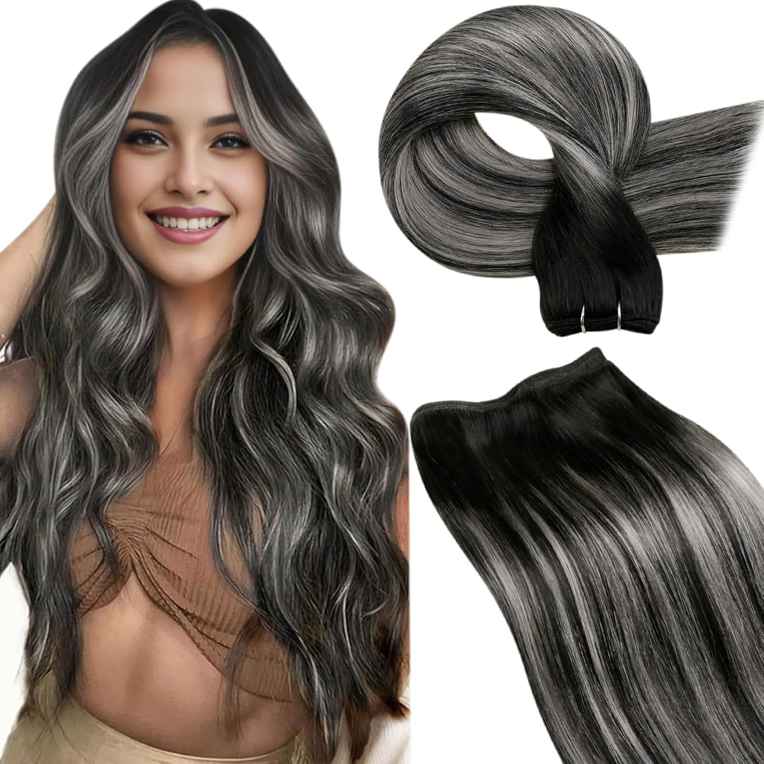 LaaVoo Tressen Echthaar Weft Extensions Echthaar