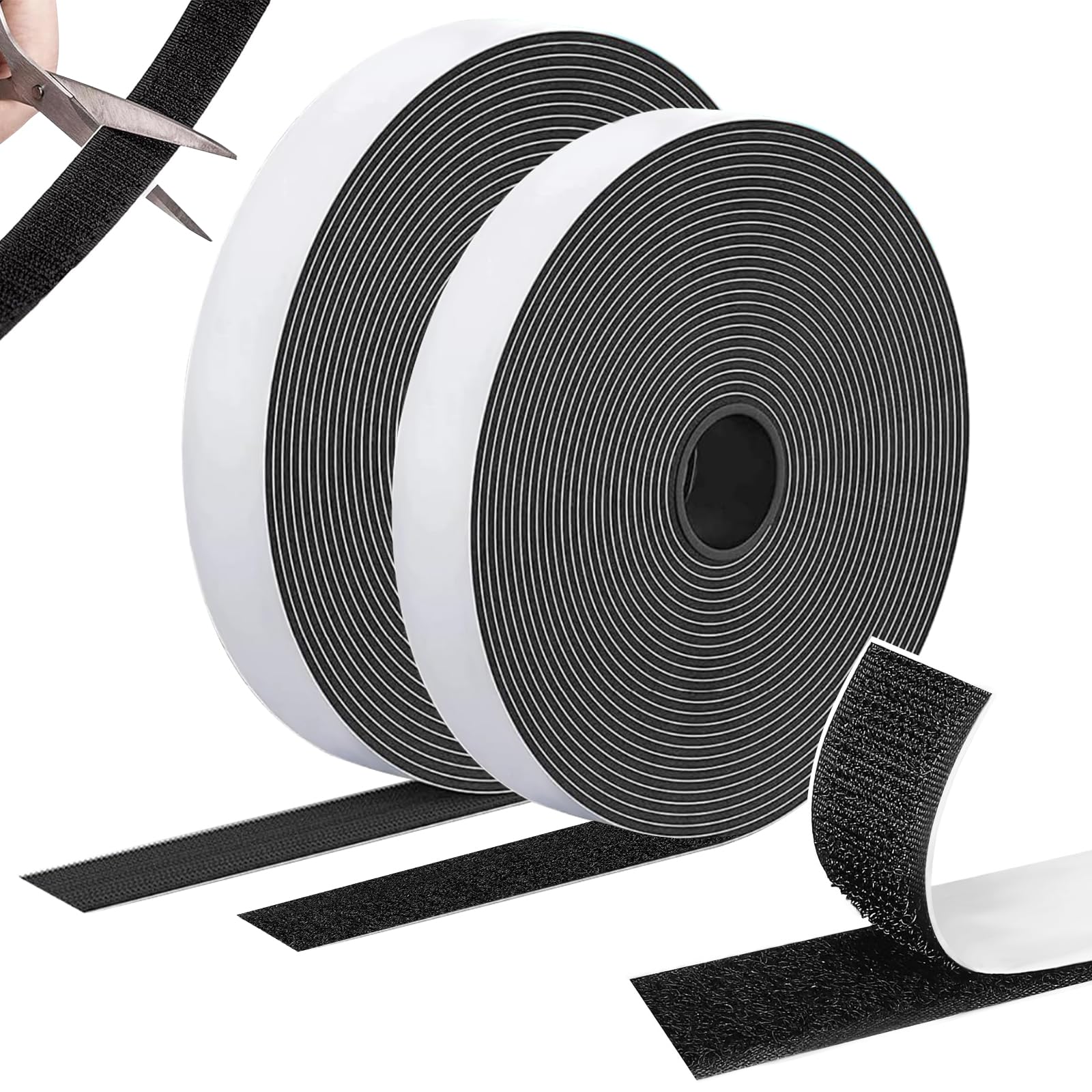 Bande autocollante double face 10 m × 20 mm, extra forte, avec velours et crochet, noir
