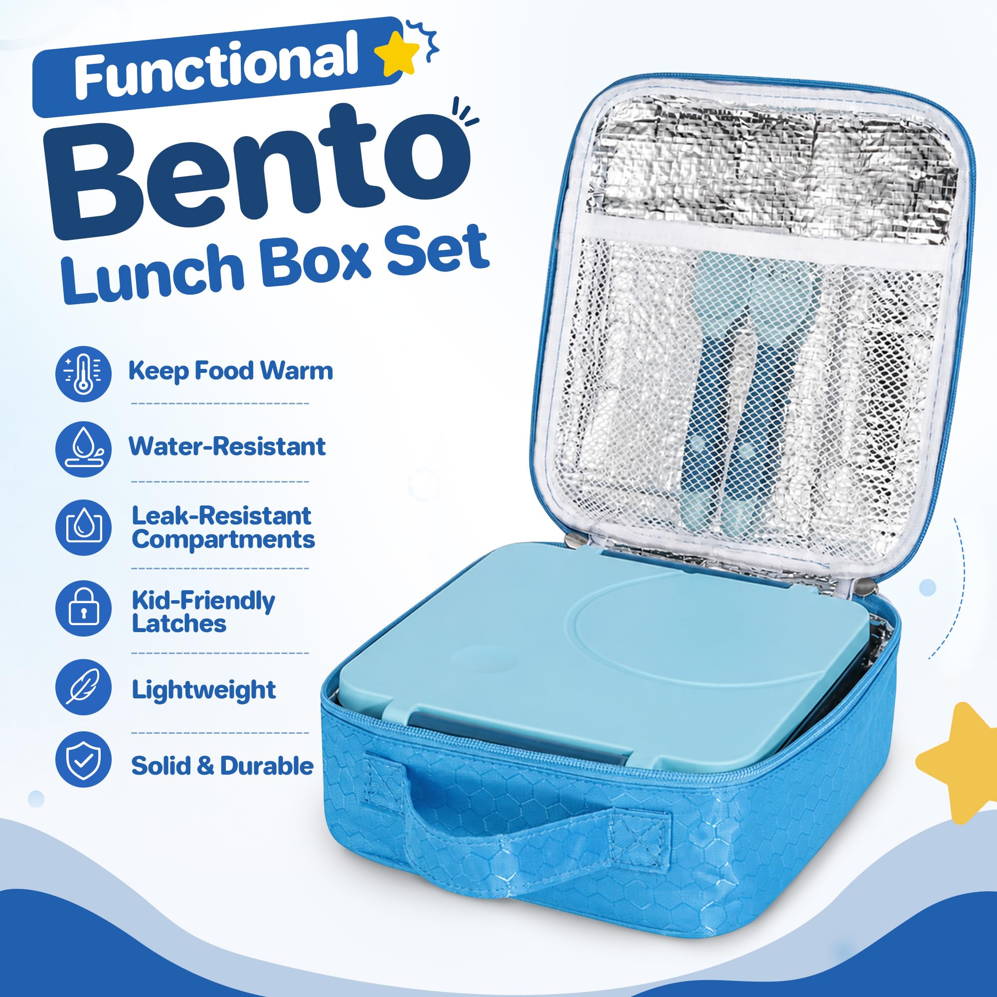 Howeemo Bento - Set di contenitori per il pranzo per bambini con thermos da 226,8 g, contenitori per il pranzo a prova di perdite con 4 scomparti, barattolo termico per alimenti caldi e borsa termica