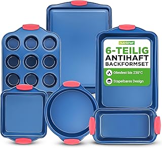 NutriChef 6-Piece Non-Stick Baking Mould Set - Cake Baking Set PFOA, PFOS & PTFE-Free - Stackable & Space-saving, Easy to ...