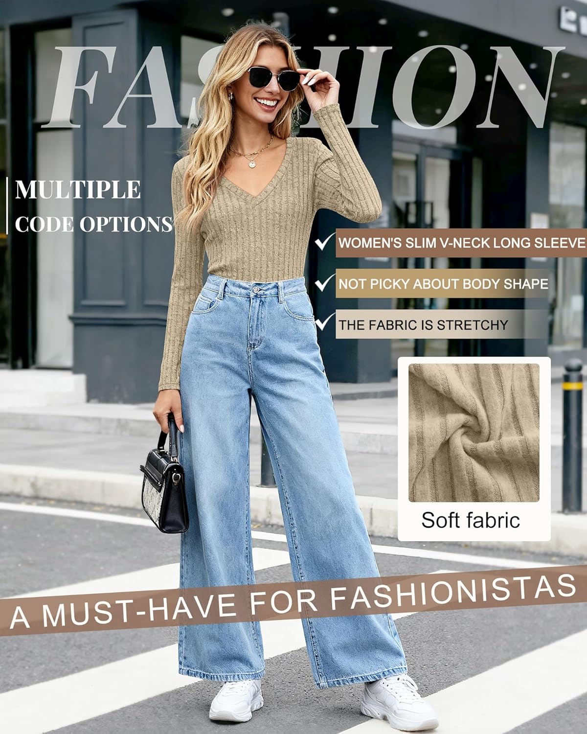 3 Pack Womens V Neck Sweaters Long Sleeve Ribbed Fitted Shirts Pullover Lightweight Sweater Thermal Fall Layer Top - Image 3