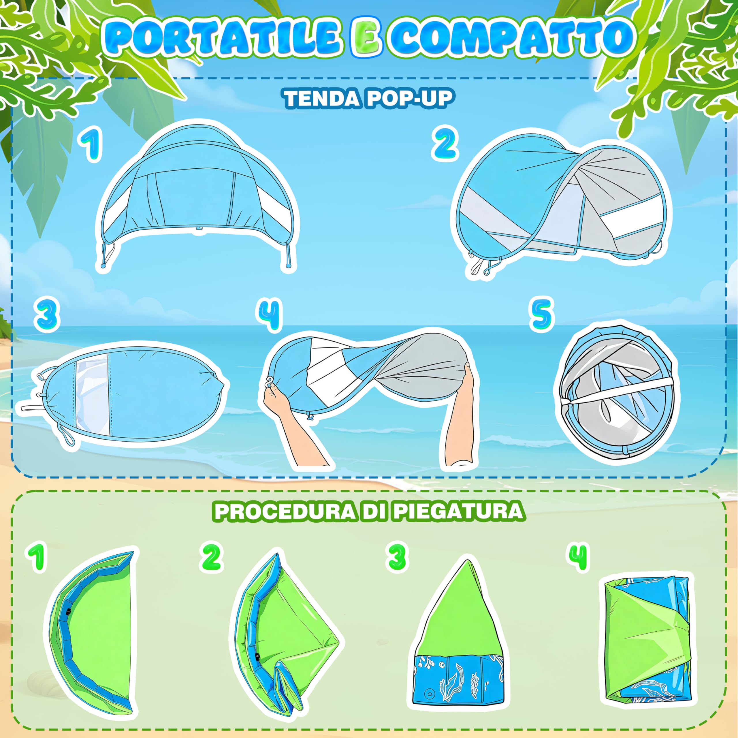 Piscina per Bambini Pop-Up 4-in-1, 100x30 cm Tenda da Spiaggia con Spruzzi d'Acqua, Piscinetta Neonato Spiaggia con Anti-UV SPF 50+, Tenda Portatile per Giardino, Spiaggia Picnic