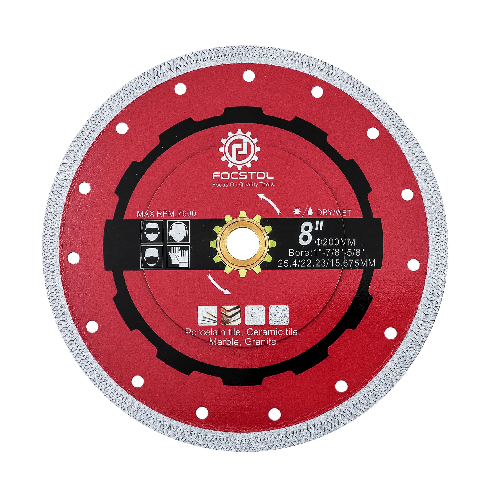 FOCSTOL Disque Diamant Carrelage - Diamètre 200mm, Arbre 25,4mm, Lame Scie Diamant pour Porcelaine Céramique Carrelage Marbre Granit Quartz avec X Mesh Jante