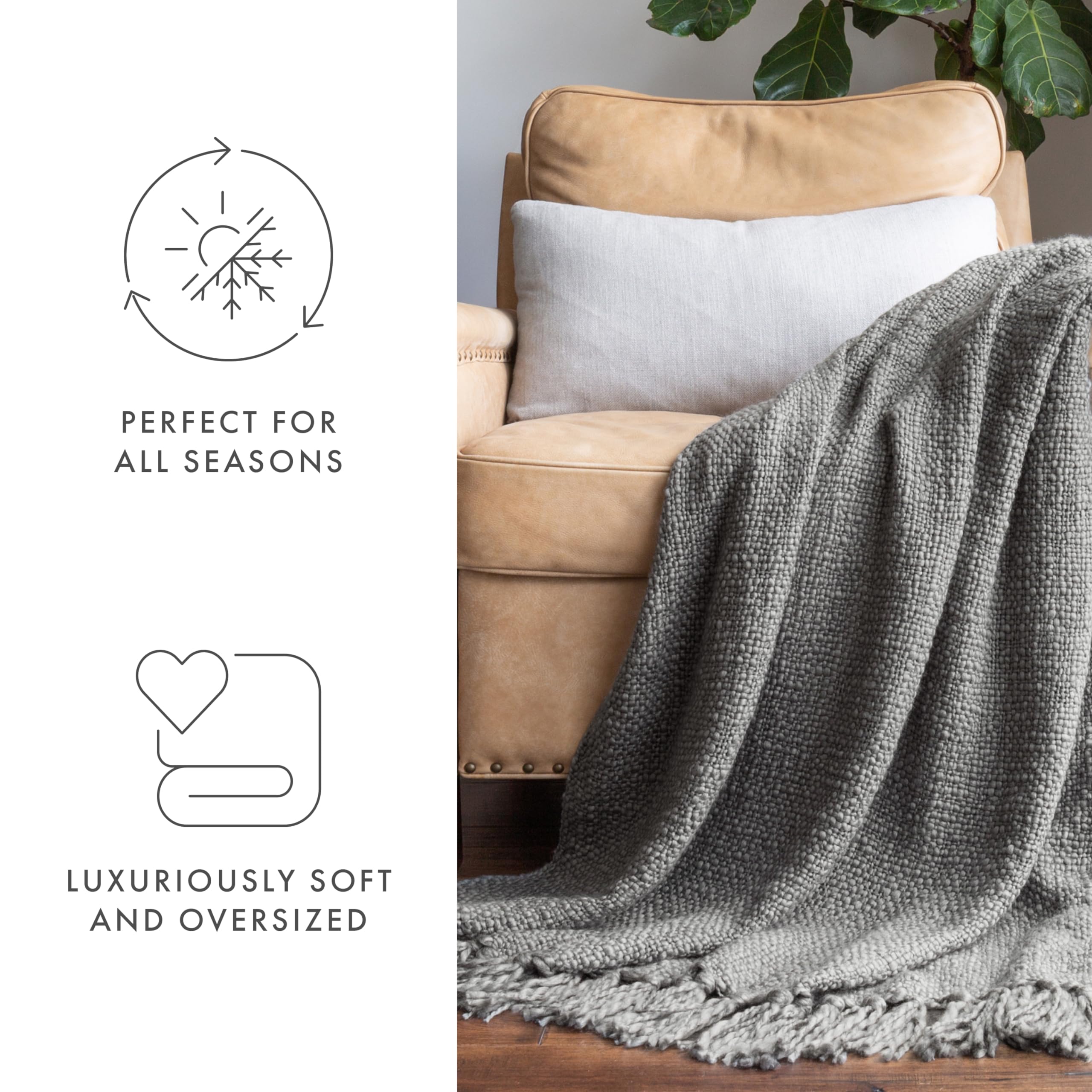 Linen Market Beddings Überwurfdecke – Basketweave-Muster, Grau, 129 X 150 Cm, Weich, Kuschelig, Für Sofa & Bett