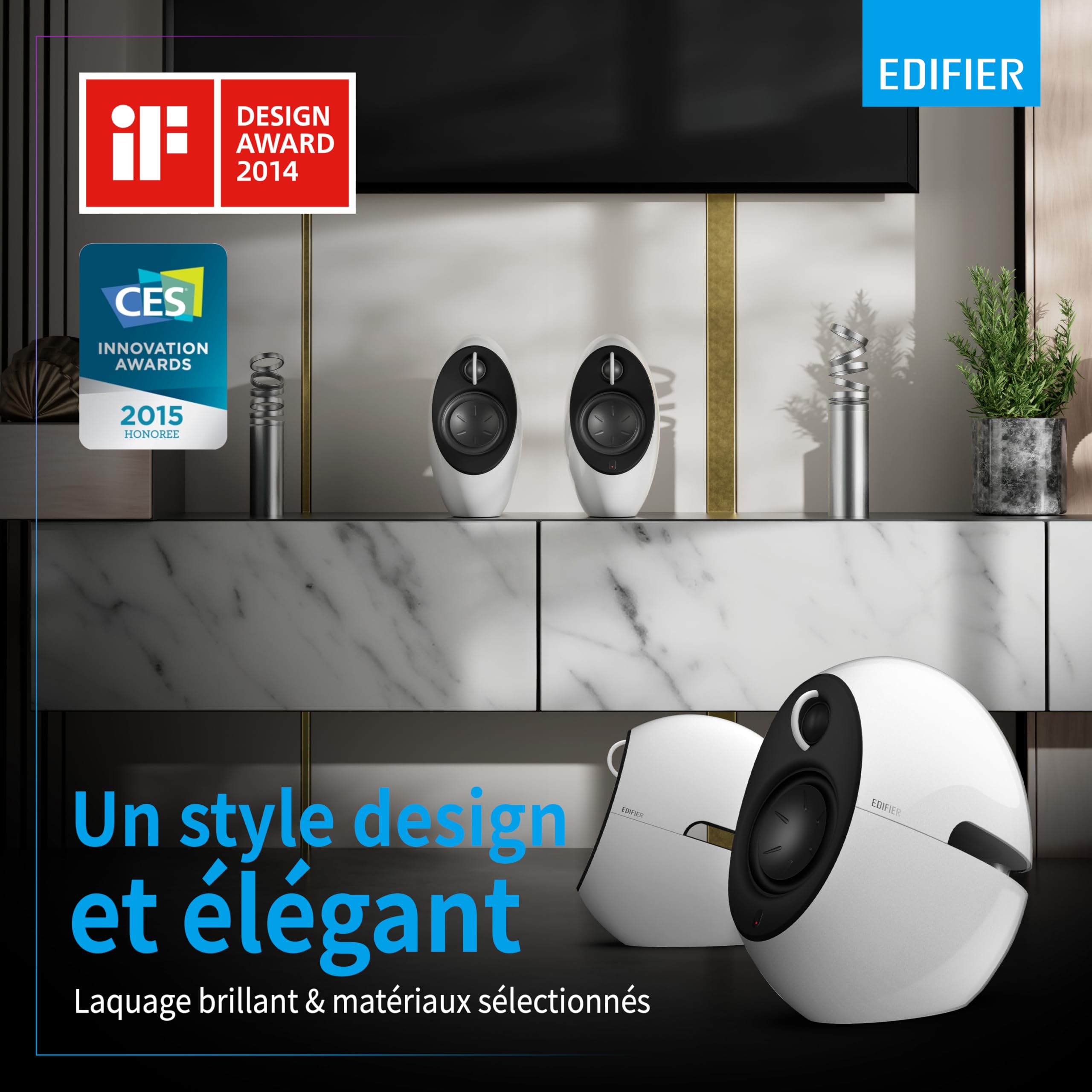 Edifier Luna Eclipse - Kit d'Enceintes Design 2.0 Bluetooth avec Télécommande IR Blanc 74 W E25 White