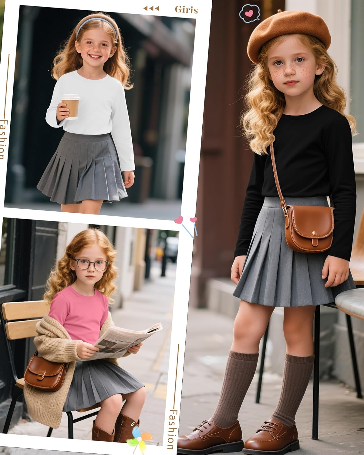 5 Pack Girls' Long Sleeve Shirts Kids Crewneck Basic Tees Solid Color Fall Winter Tops Bulk 5-14 Years - Image 2