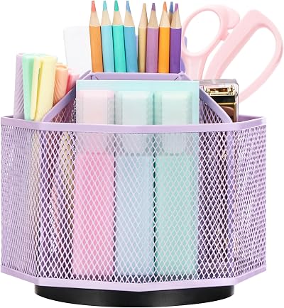 EXERZ Desk Organiser 360 Rotating Pen Holder Storage Caddy Light Purple