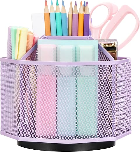 EXERZ Desk Organiser 360 Rotating Pen Holder Storage Caddy Light Purple