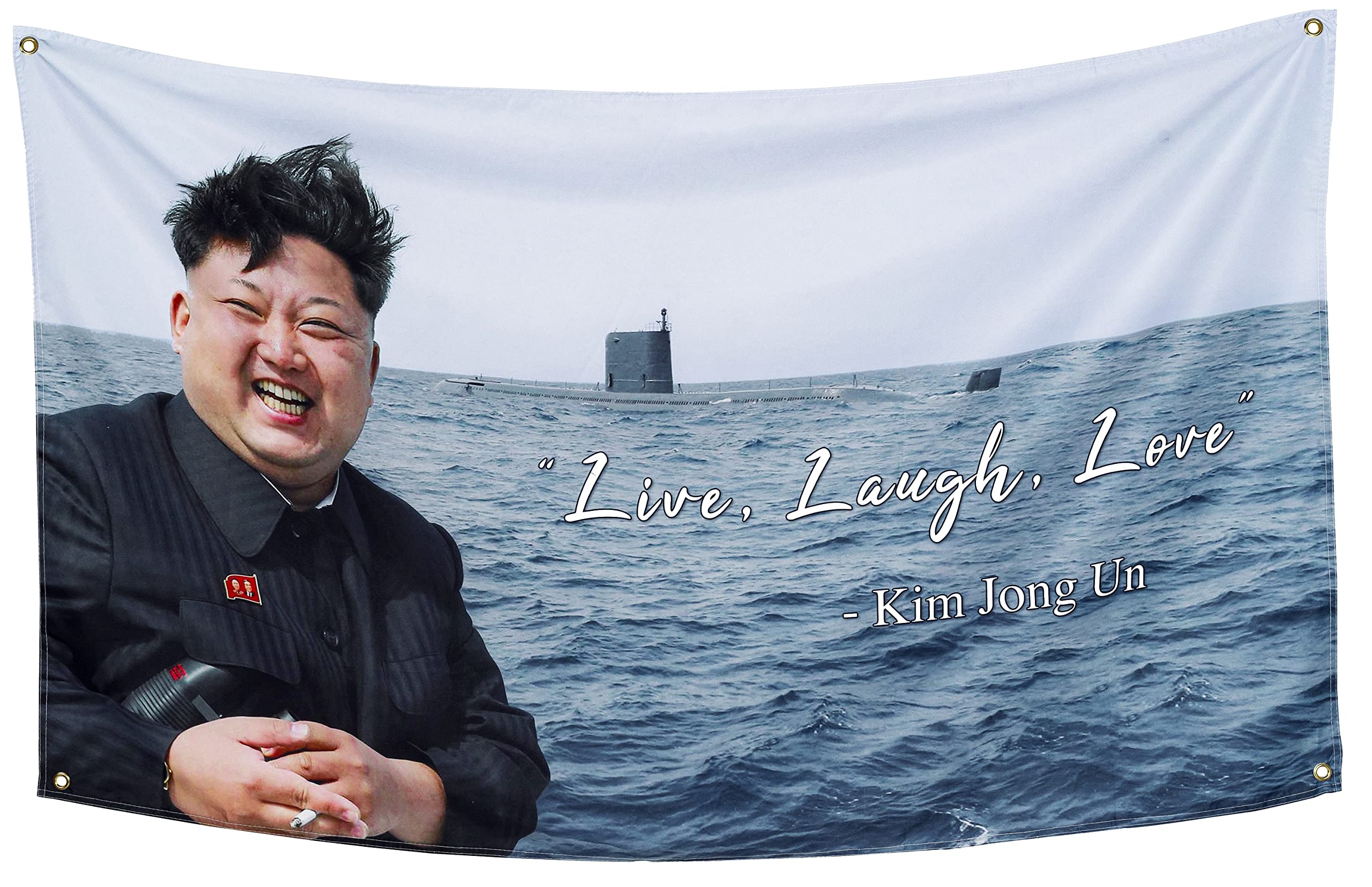 X.NVIOA Kim Jong Un Flag 3×5 Ft Live Laugh Love Large Tapestry Funny Banner for College Dorm Room Decor with 4 Brass Grommet
