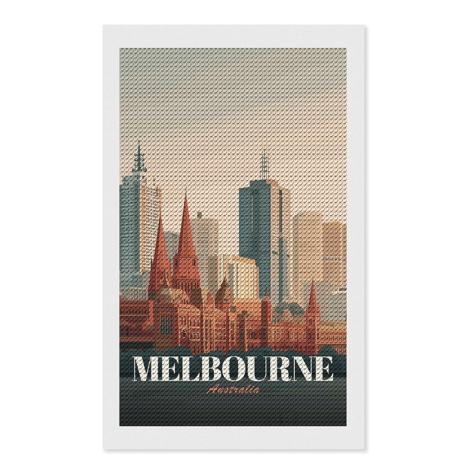 Junmoney Melbourne Skyline Vintage Diamond Painting Set 12"x20", Full Kit Included, Sparkling Round Gems, Farmhouse Decor, Festive Craft Gift