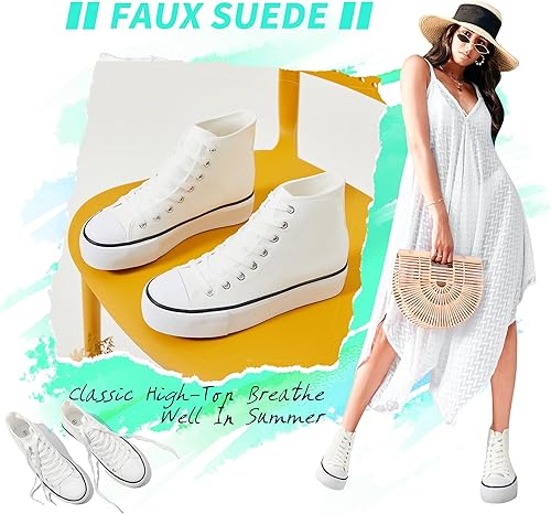 Miniatura 4 de ALTOCIS Women's Comfortable Platform High Top Sneakers, Casual Mid Top Sneaker for Women, Cute Faux Suede Fashion Sneakers, Classic Lace Up Walking