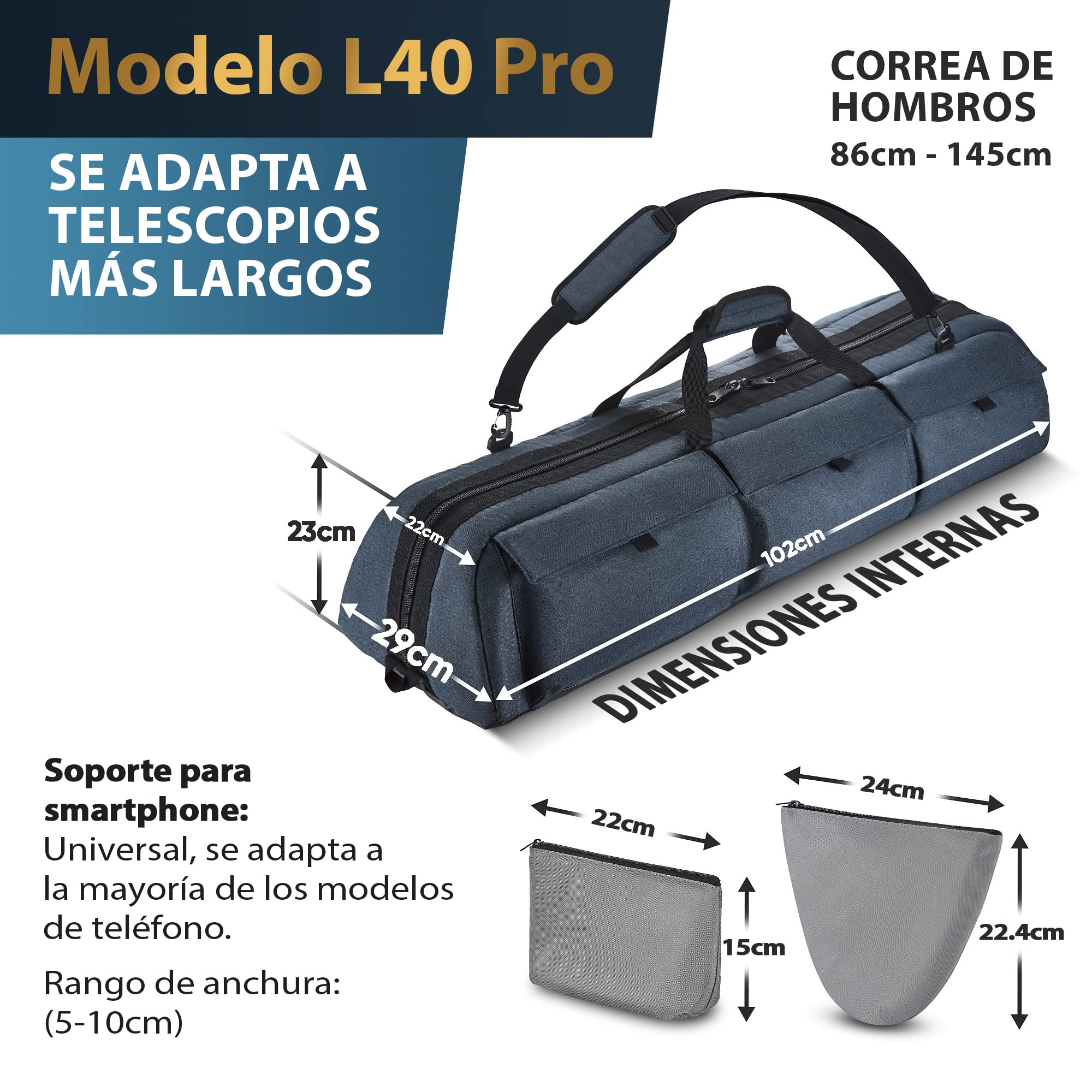 Bolsa polivalente para telescopio – Funda Acolchada para Transporte, Correa Ajustable y Espacio Extra – Repelente al Agua – Compatible con telescopios Celestron (101,6x29,2x22,9 cm)
