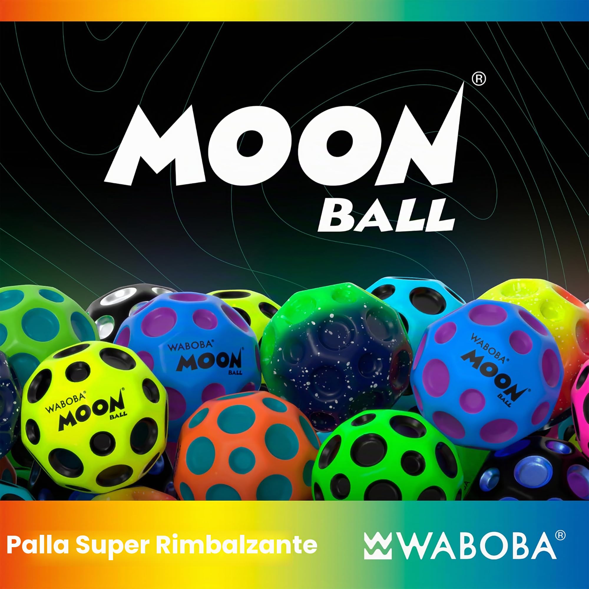 Waboba The Original Moon Ball - Palla rimbalzante per tutte le età, estremamente rimbalzante e divertente, perfetta per giochi attivi e giochi all'aperto, colore: nero/argento