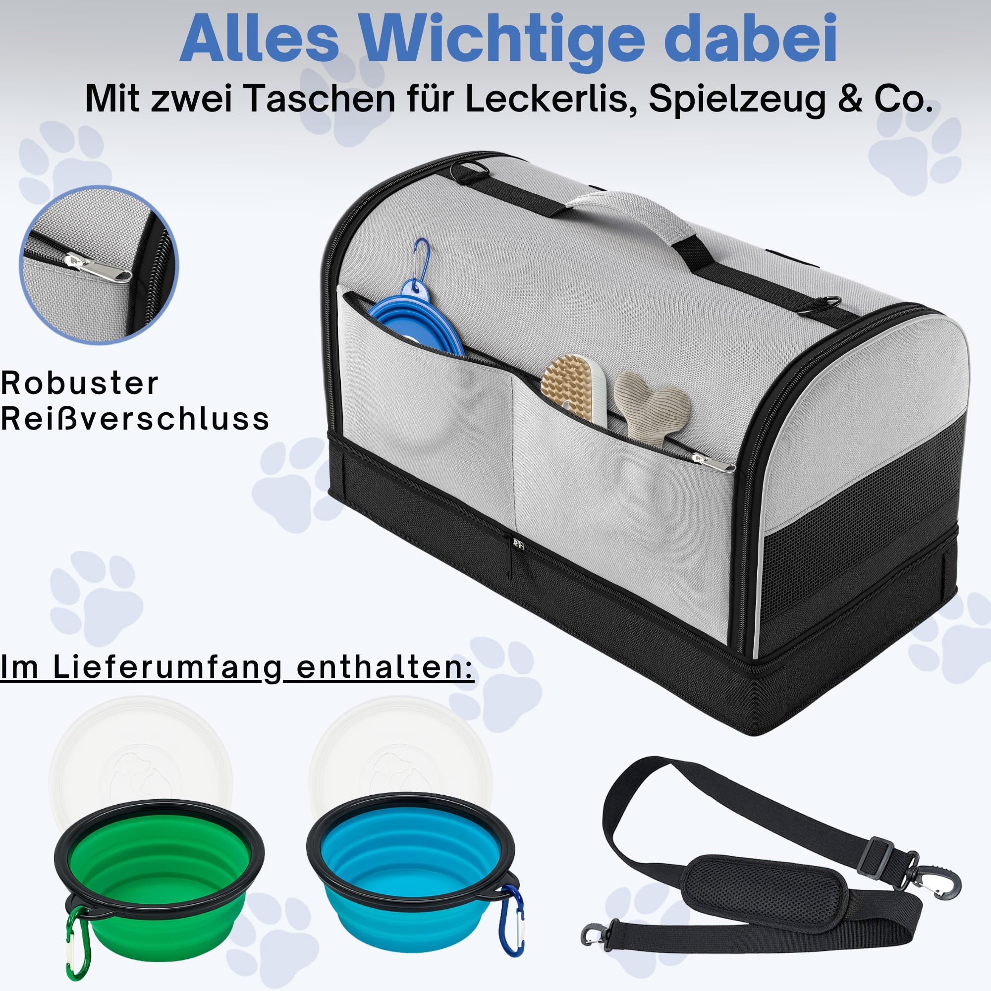 Smart-Planet® Transporttasche Katzen und Hunde mit abnehmbaren Boden - Faltbare Transportbox bis 8kg - 50x30x30 cm - mit Tragegurt für Urlaub, Reisen und Tierarzt