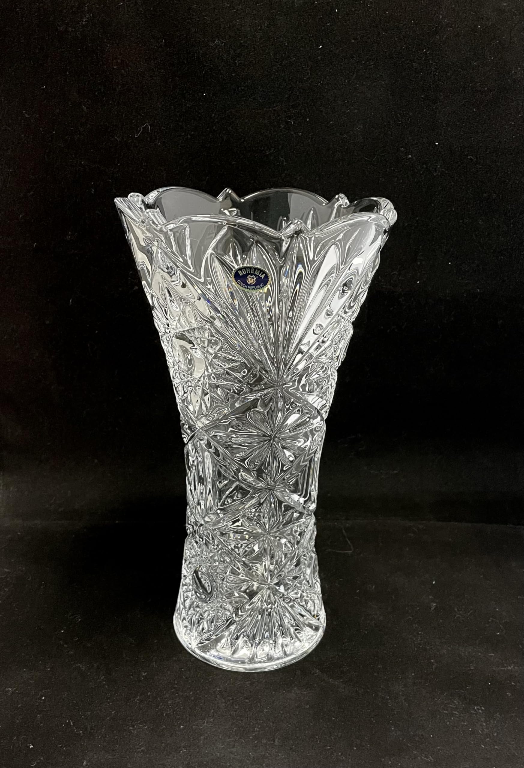 Czech Bohemian Crystal Glass Vase 12'' Clear Elegant Centerpiece Flower Vase Vintage European Design Home Decor Wedding Birthday Housewarming Anniversary