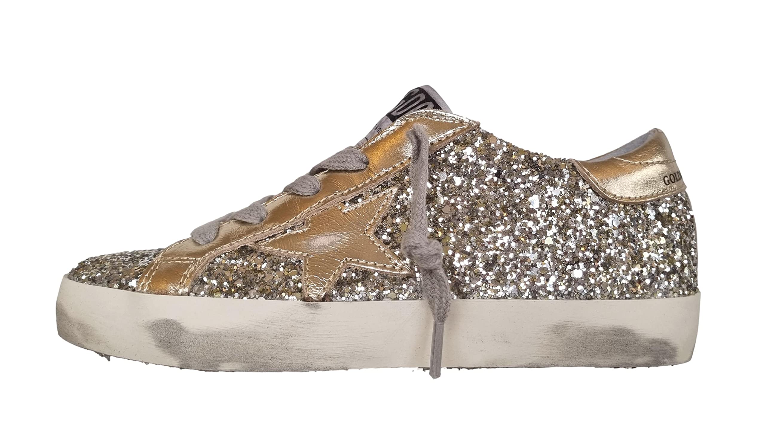 Golden Goose Chaussures Fille Cuir Vintage et Glitter GYF00101.F002840.65157 Platine