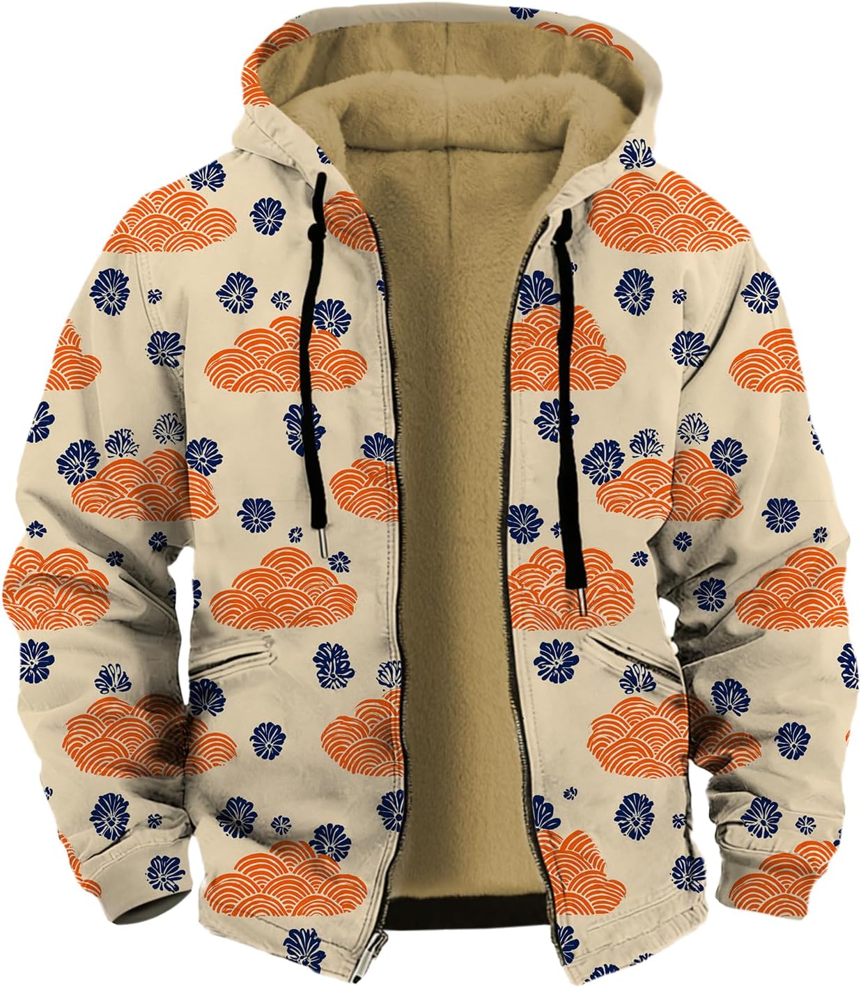 Mens Unique Print Sherpa Fleece Lined Full-Zip Jacket Big and Tall Retro Ethnic Win...