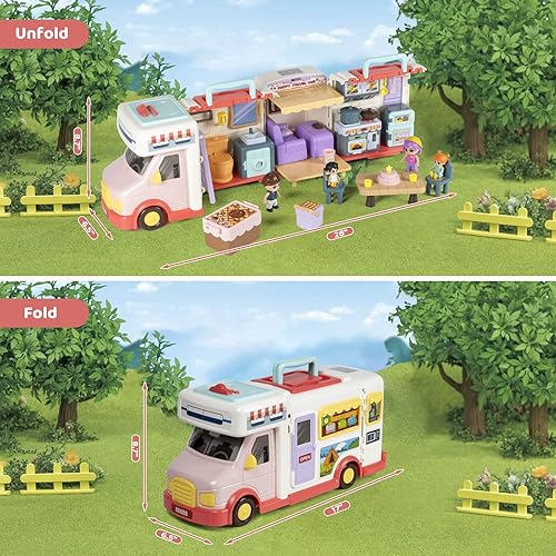 Miniatura 4 de Marstone Juguetes de casa de muñecas para niñas de 3 4 5 6 7 8 años en adelante, juego transformable de casa de muñecas, vehículo de inercia con