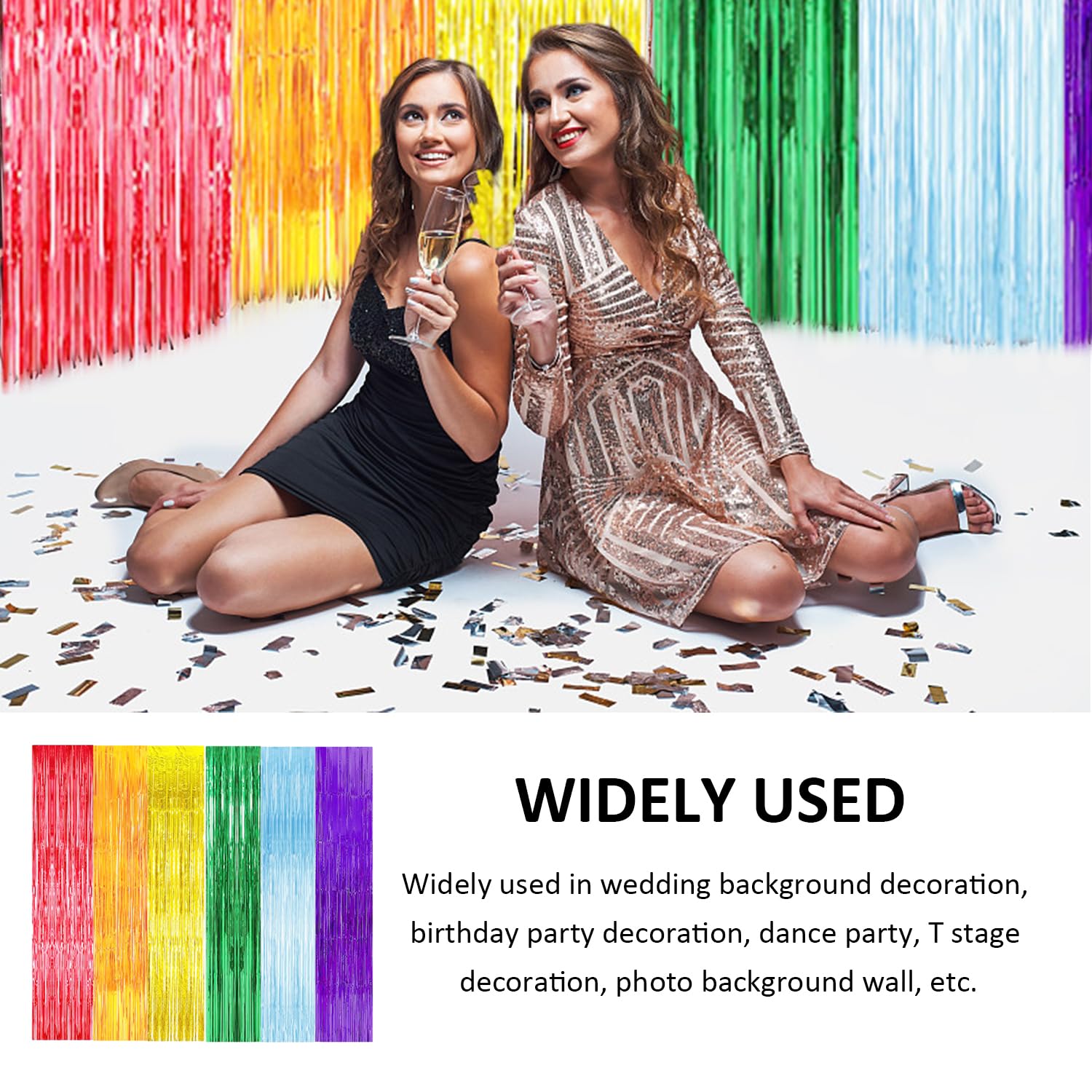 Produktbild von 2 Stück, 9.5x1.8 M, Grüne Folien-Fransenvorhang, Party-Dekorationen, Helle Vorhang, Foto-Hintergrund, Requisiten, Geeignet Für Geburtstag, Urlaub, Party, Weihnachten, Neujahrsdekoration