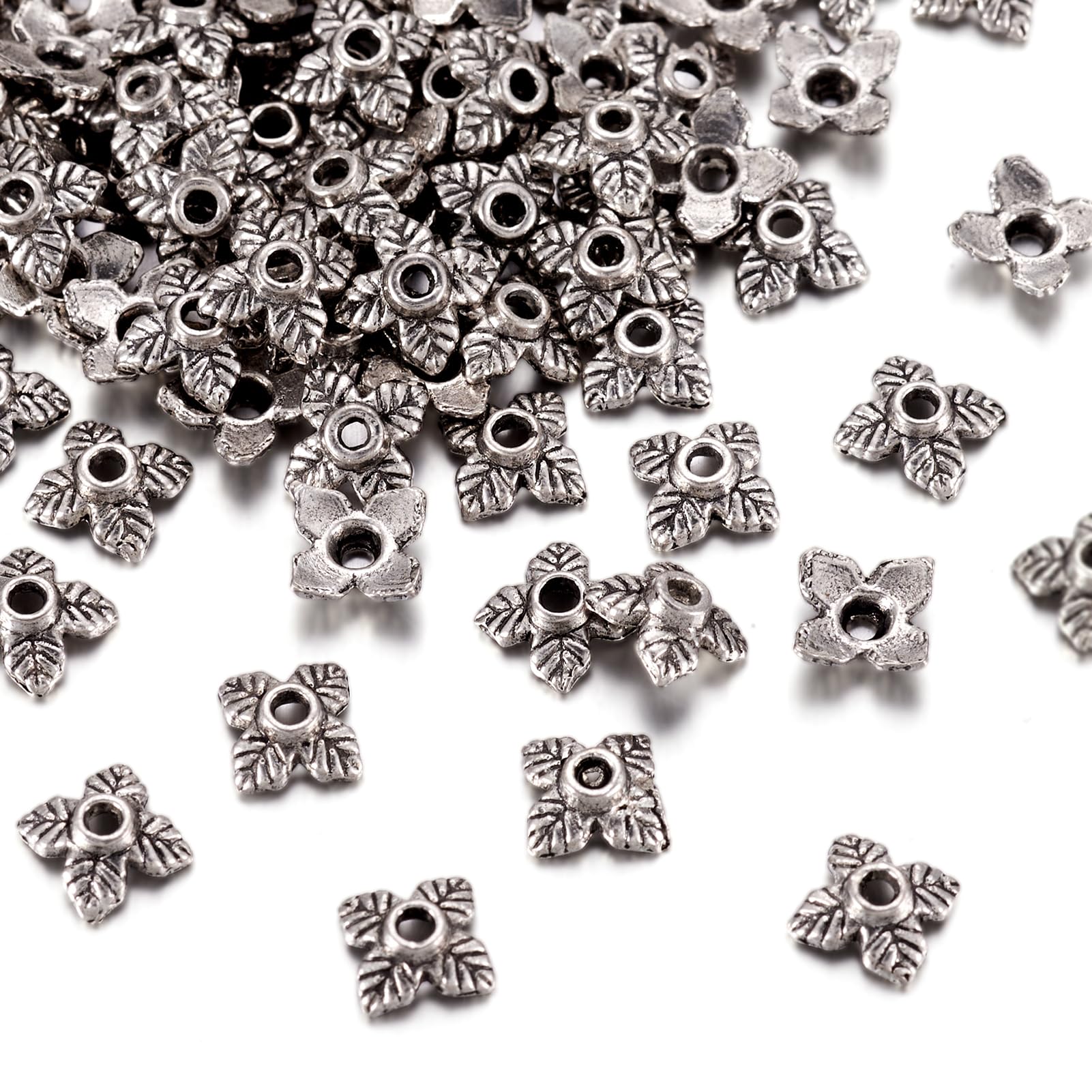 Elecrelive 100pcs Tibetan Alloy Flower Bead Caps End Cap Spacer Beads 6mm Antique Silver for Necklace Bracelet Earrings Jewelry Accessories-image-15