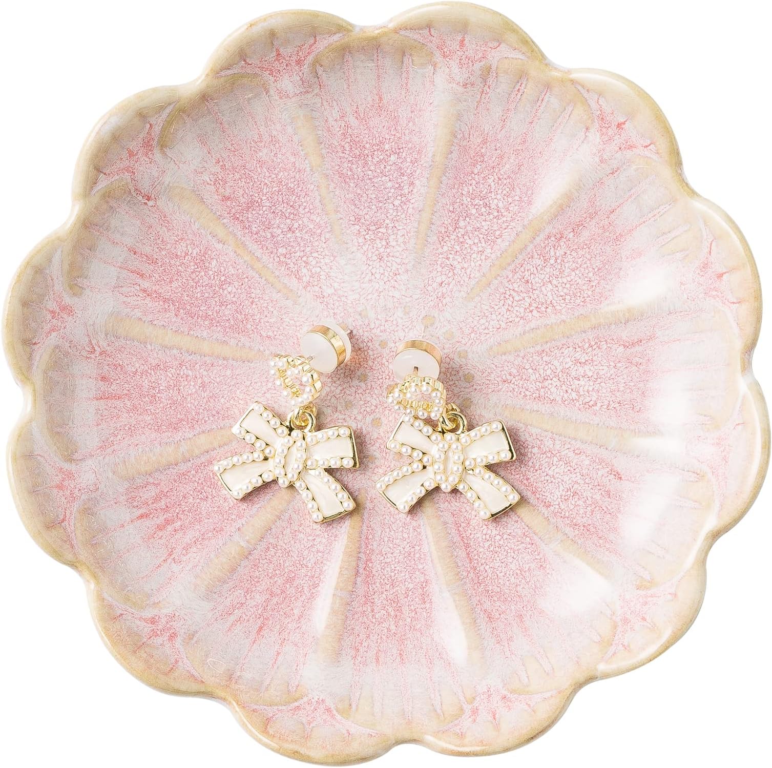 BEUNAIZER Jewelry Dish Tray, Ring Dish, Ceramic Trinket Tray, Key Bowl, Decorative Plate, for Friends Sisters Daughter Mother (pink)